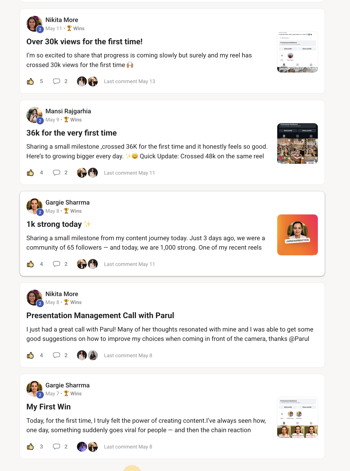 Member wins posted inside the 100x Engine community